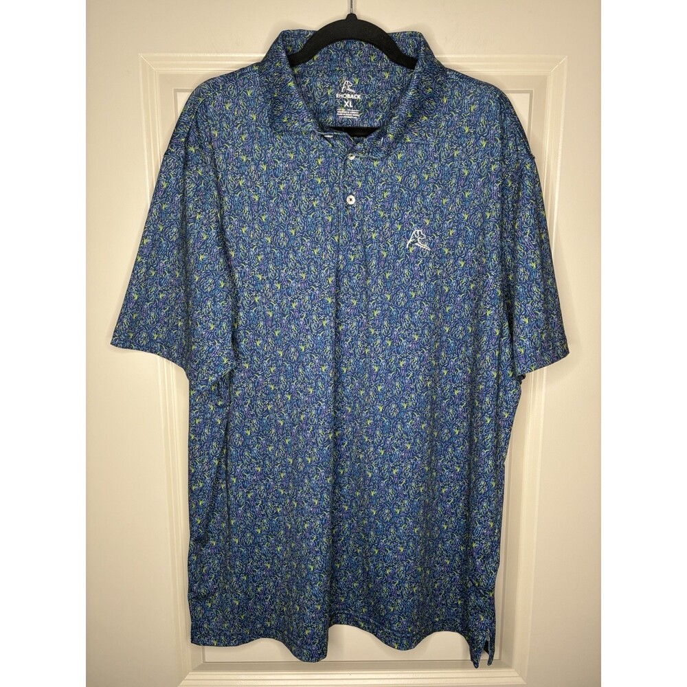 Rhoback Men's Short Sleeve Performance Polo in Blue Music Notes Size XL
